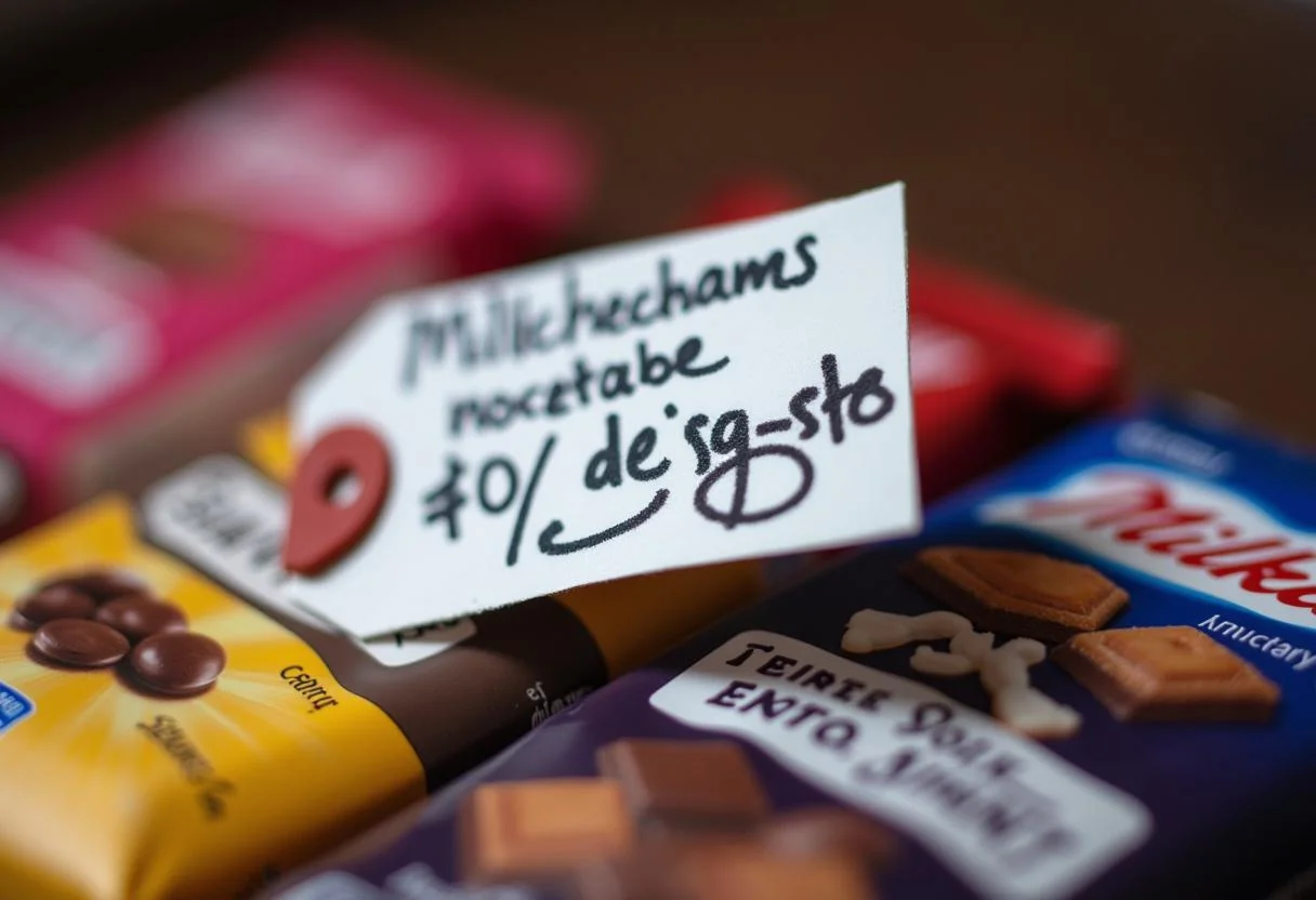 Preisetikett für Milka Schokolade Angebot im Supermarkt mit Schnäppchenpreisen.