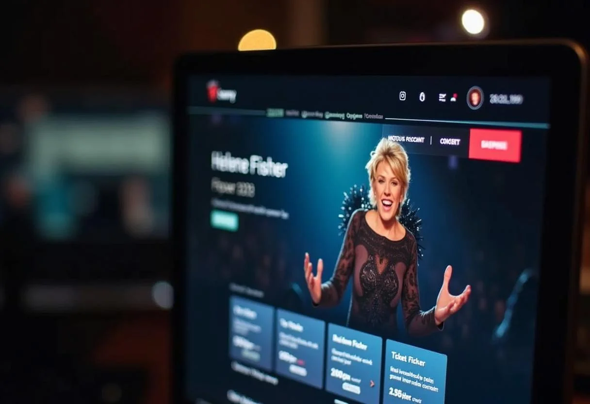 Webseite für Helene Fischer Tour 2025 mit hervorgehobenen Ticketoptionen.