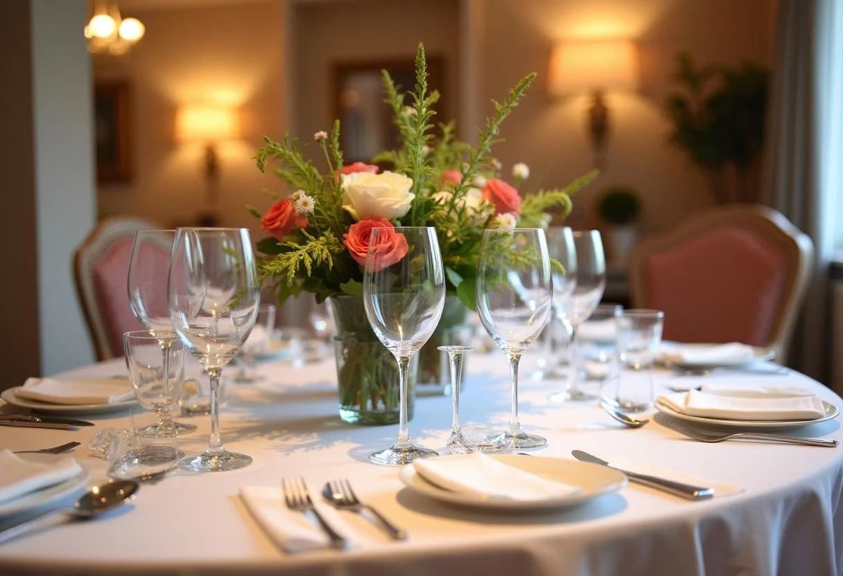 Elegant dining setup at Hotel Traube Rüdesheim, perfect for a memorable culinary experience.