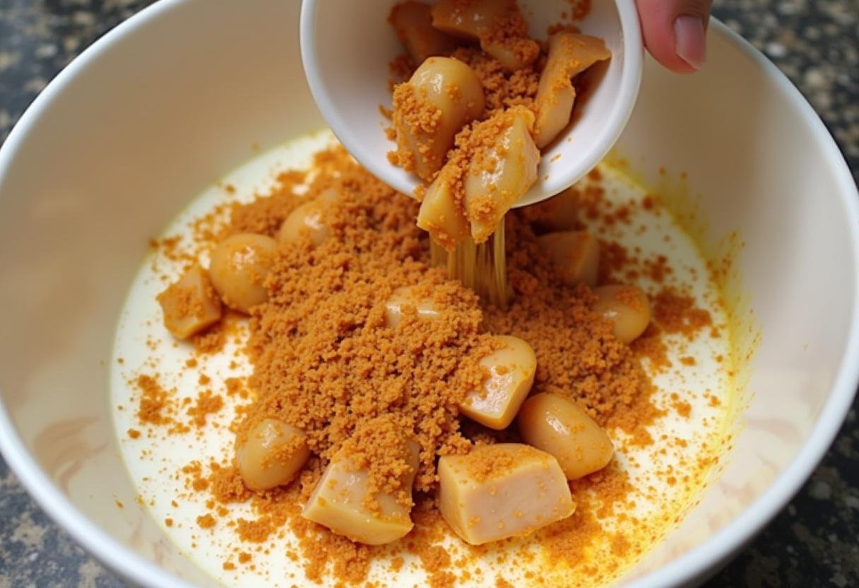 Hähnchenstücke in Joghurtmarinade eingelegt für eine köstliche Hähnchenmarinade mit Joghurt.