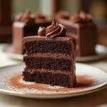 Fertiger saftiger dunkler schokolade kuchen auf dem Tisch für besondere Anlässe.