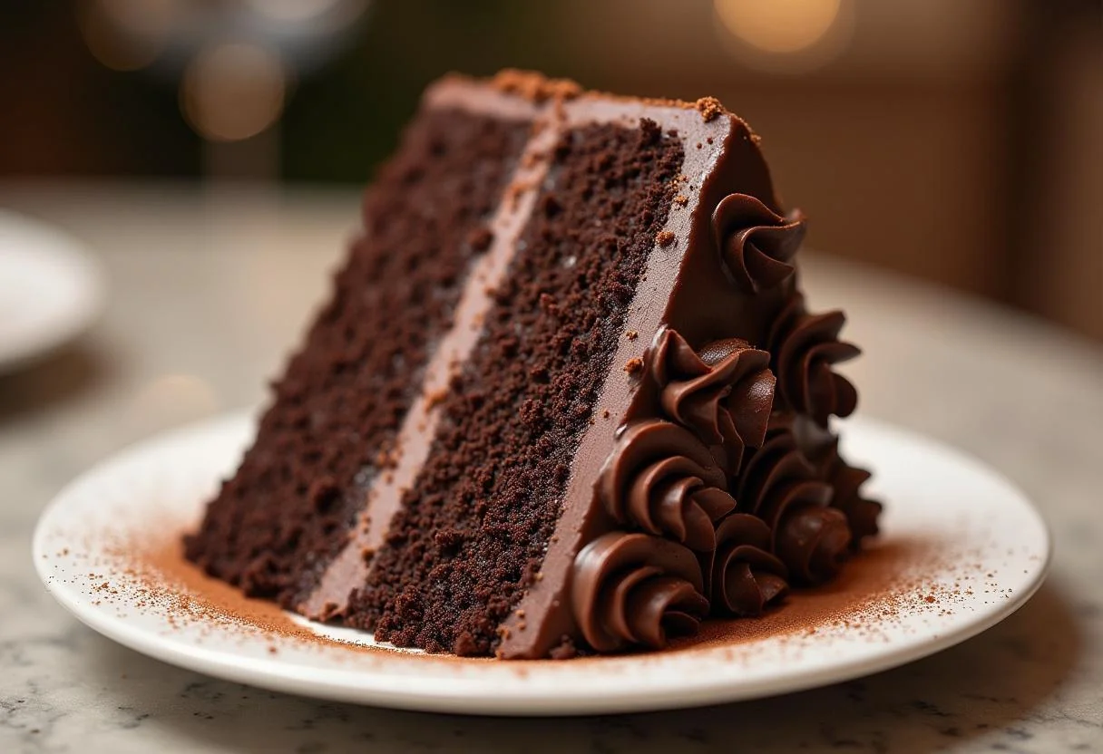 Fertiger saftiger dunkler schokolade kuchen auf dem Tisch für besondere Anlässe.