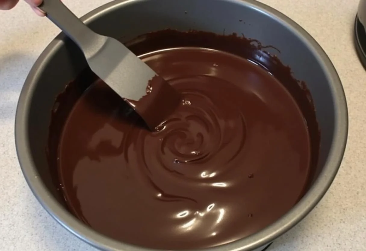 Teig für den dubai schokolade kuchen wird in die Backform gegossen.