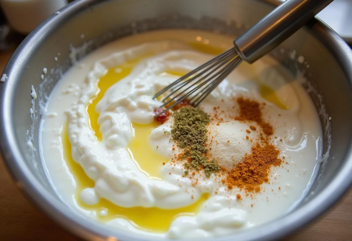 Joghurt Marinade für Hähnchen mit Gewürzen wie Kreuzkümmel und Koriander.