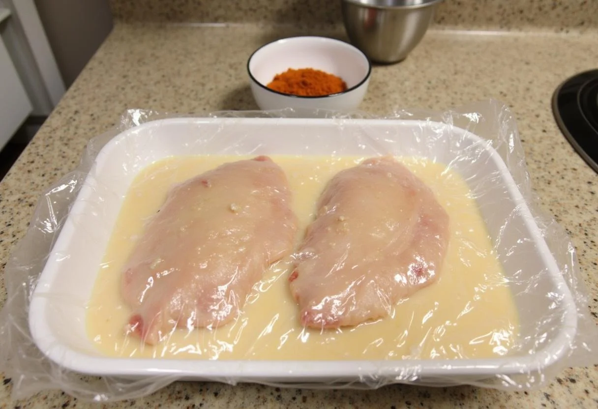 Hähnchen in Joghurt Marinade abgedeckt für die Zubereitung der joghurt marinade hähnchen.