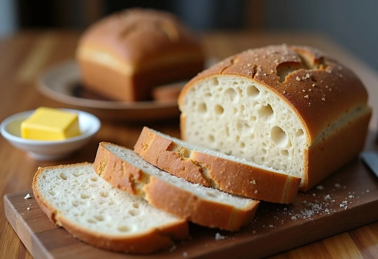 Prächtig angerichtetes Vollkorn Weißbrot und Scheiben auf einem Tisch, ideal für eine gesunde Mahlzeit.