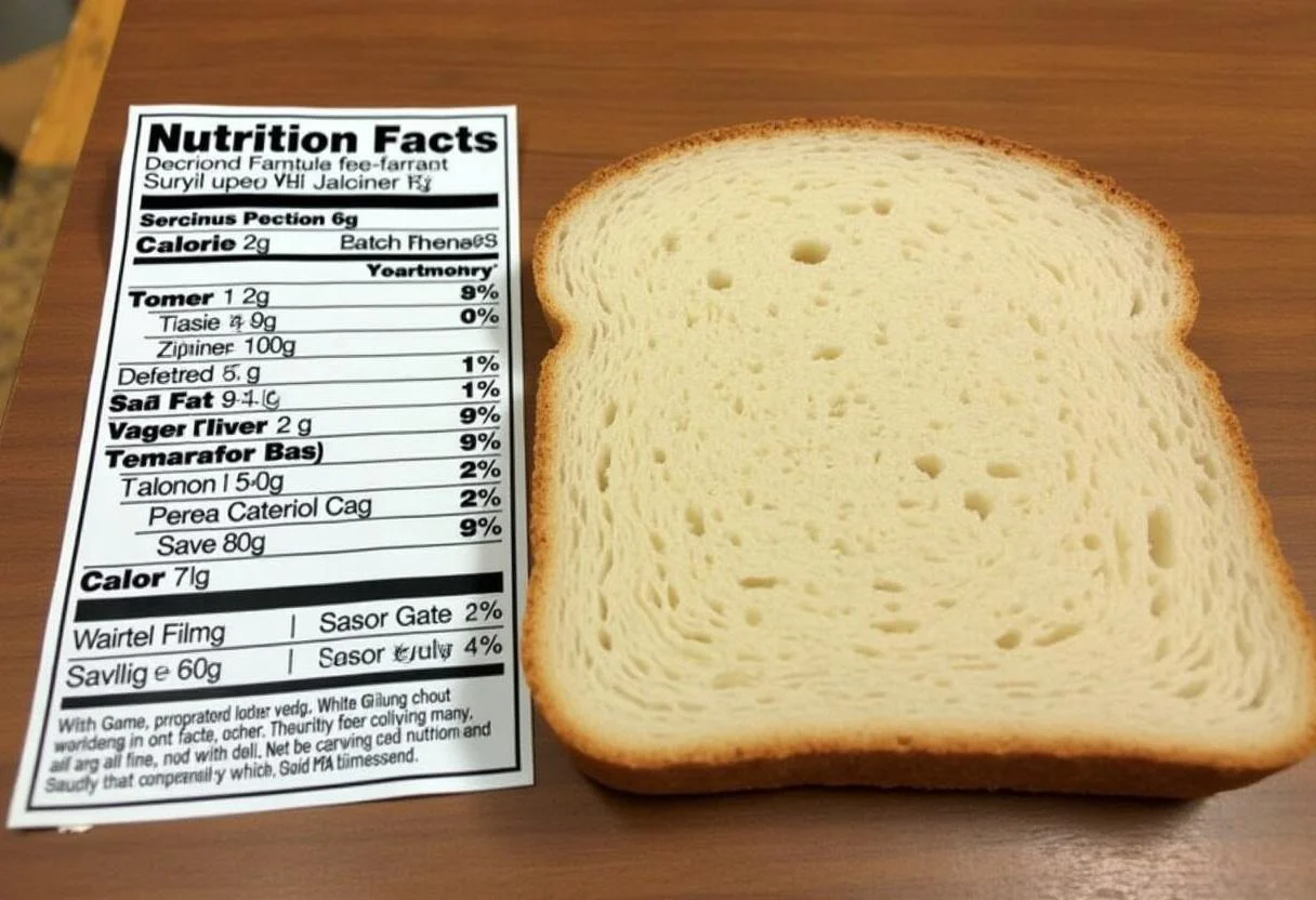 Nährwerttabelle für eine Scheibe Vollkorn Weißbrot mit Kalorienangaben.