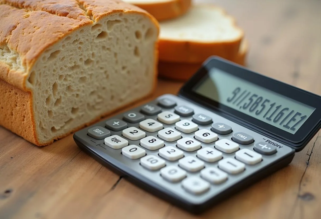 Berechnung der Kalorien für eine Scheibe Vollkorn Weißbrot mit einem Taschenrechner.
