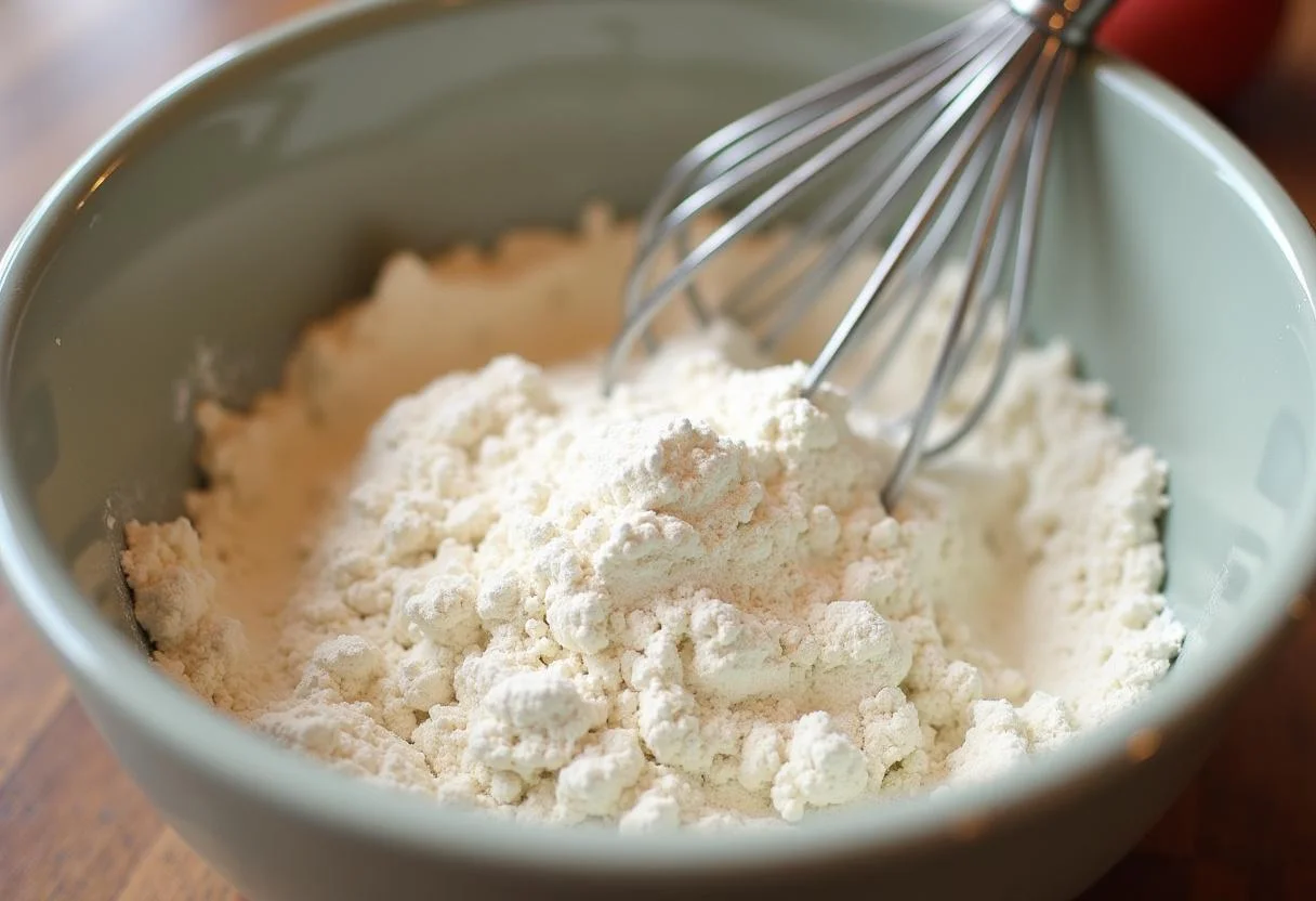 Zutaten für den Klassischen Kuchen mit Apfel Streusel, bestehend aus Mehl und Zucker.