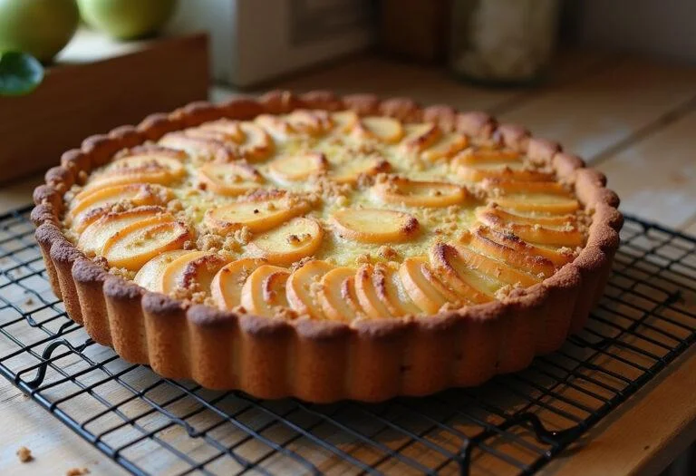 Fertiger Klassischer Streuselkuchen mit Äpfeln und Streuseln, ideal für Kaffeepausen.