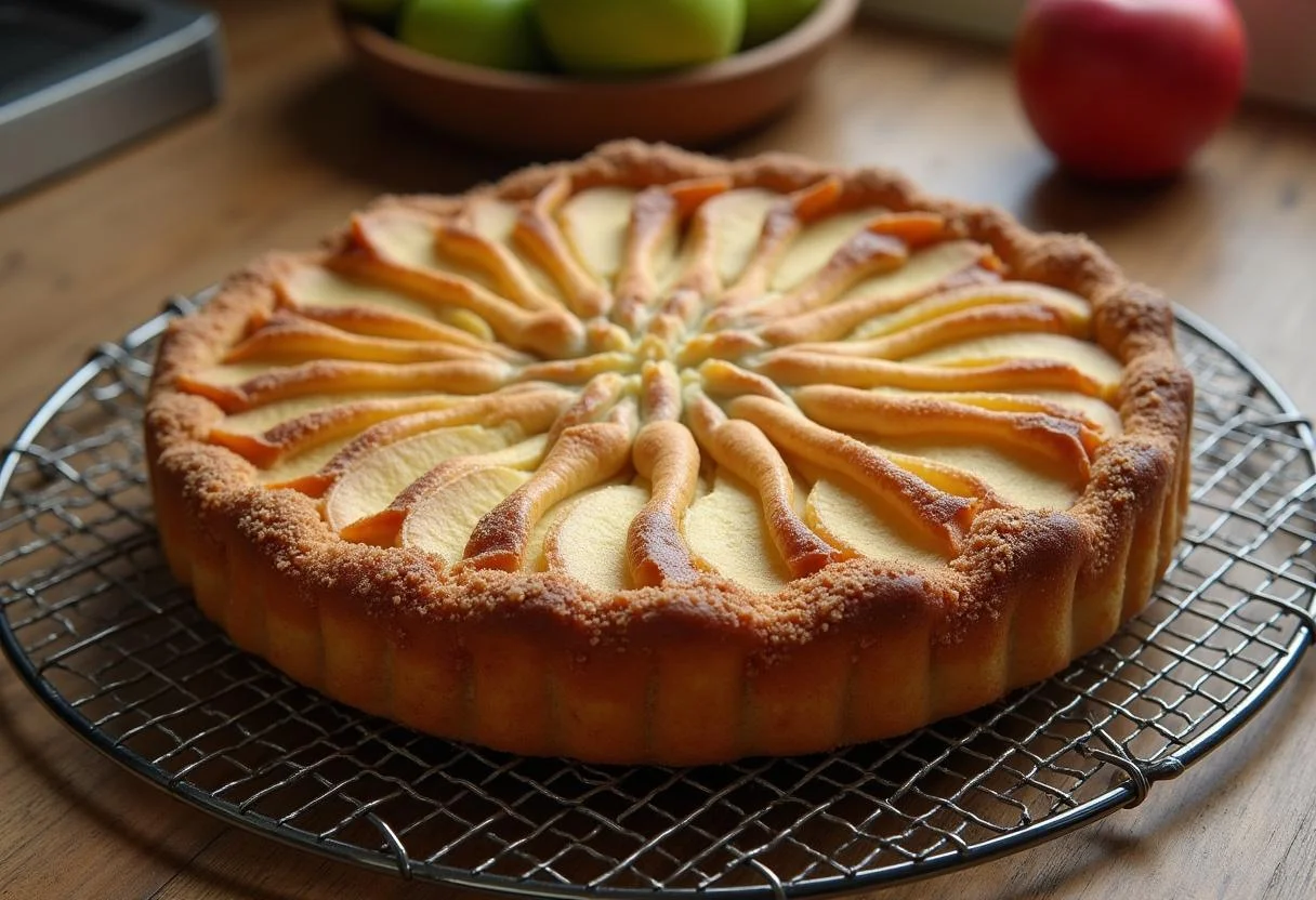 Fertiger Klassischer Streuselkuchen mit Äpfeln und Streuseln, ideal für Kaffeepausen.