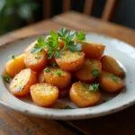Fertige knusprige kartoffeln aus der heißluftfritteuse, perfekt angerichtet auf dem Tisch.