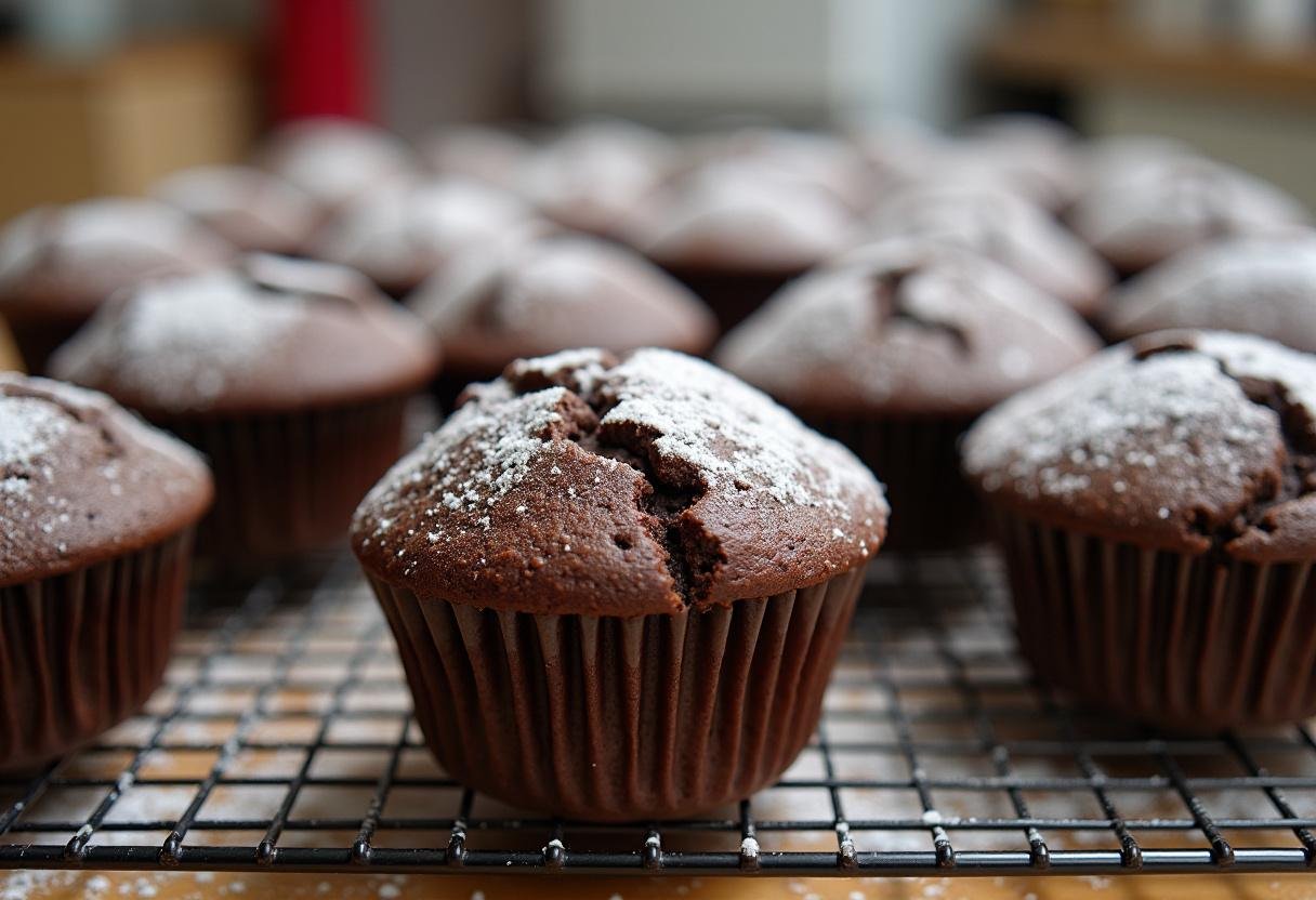 Fertige leckere Banane Schoko Muffins, bereit zum Genießen, perfekt für jeden Anlass.