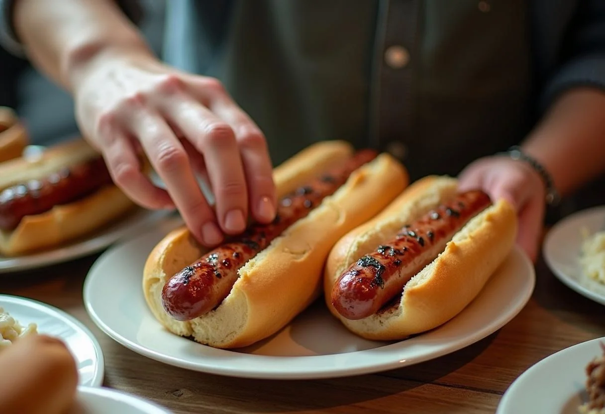 Bratwurst in Brötchen für leckere Bratwurst im Brötchen zubereiten.