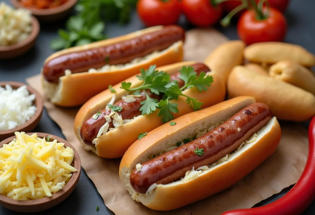 Vielfältige Beläge für bratwurst im brötchen für perfekten Genuss.