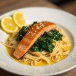 Finished pasta mit lachs und zitrone, vibrant and delicious, perfect for a gourmet meal.