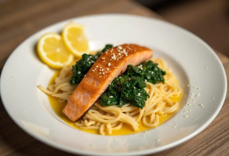 Finished pasta mit lachs und zitrone, vibrant and delicious, perfect for a gourmet meal.