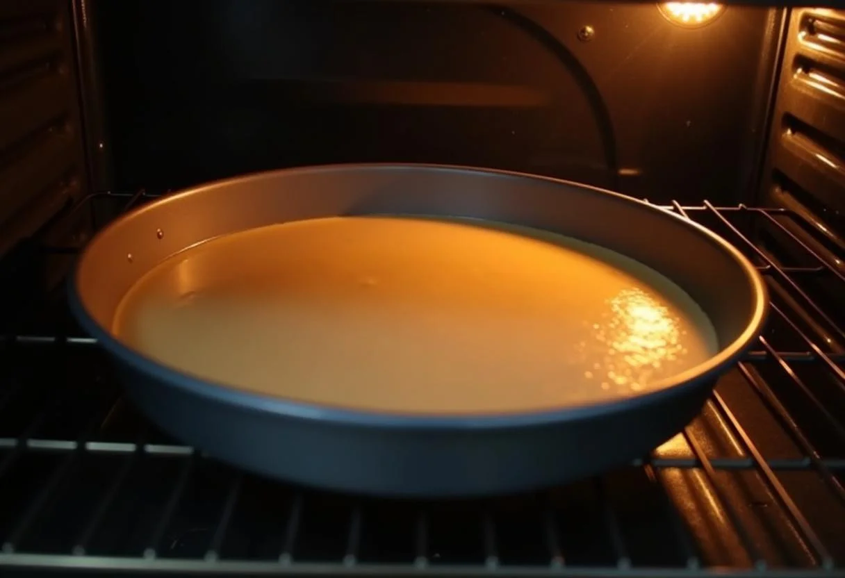 Der Kuchen mit veganer weißer Schokolade wird im Ofen gebacken.