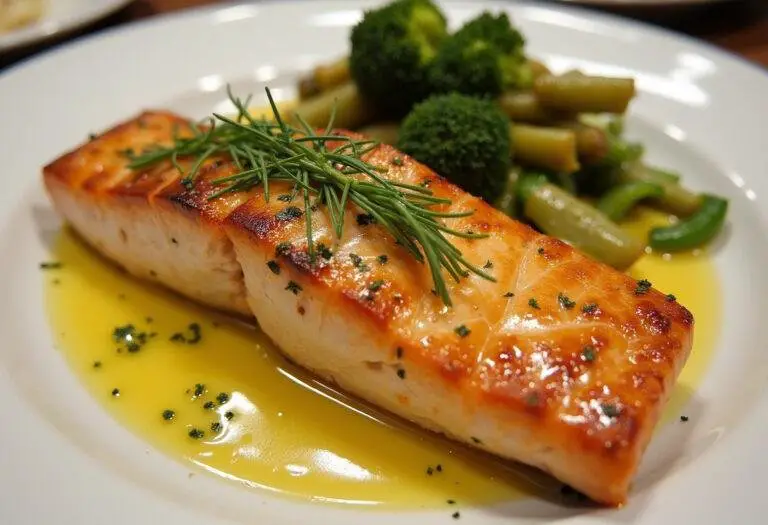 Fertiges Gericht: Gegrillter Lachs mit leckerer Sauce für Lachs, perfekt angerichtet.