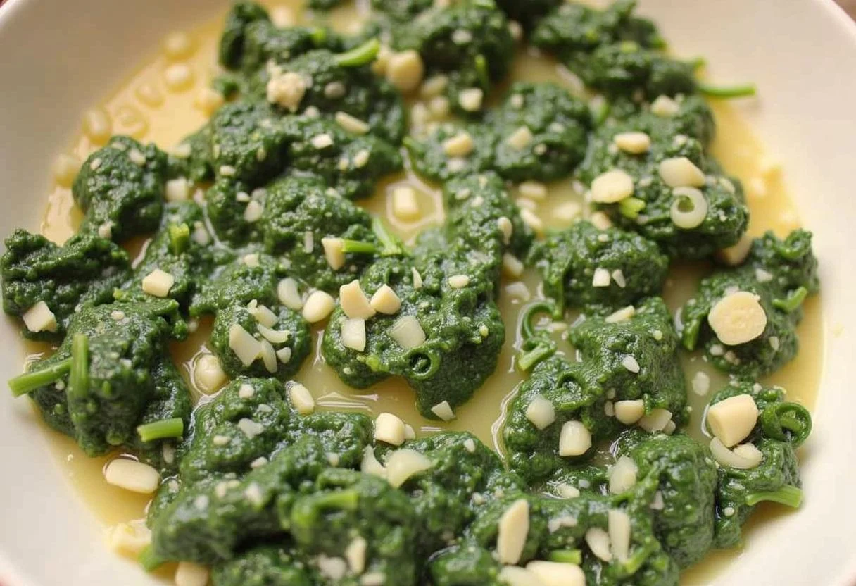 Zubereitung der cremigen Spinat Ricotta Füllung in einer Schüssel für Ravioli und andere Pasta.