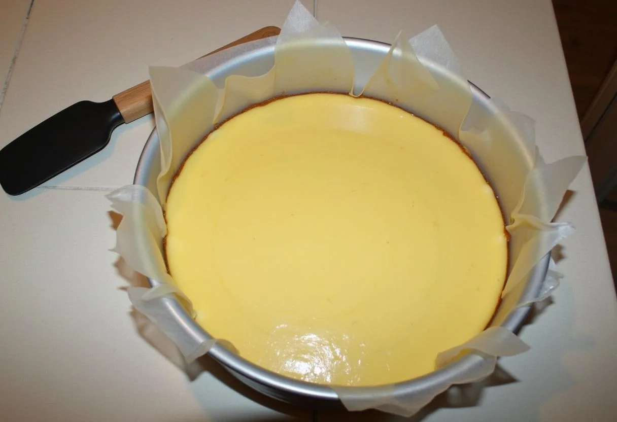 Vorbereitung des Backblechs für den Kuchen aus Quark Öl Teig.