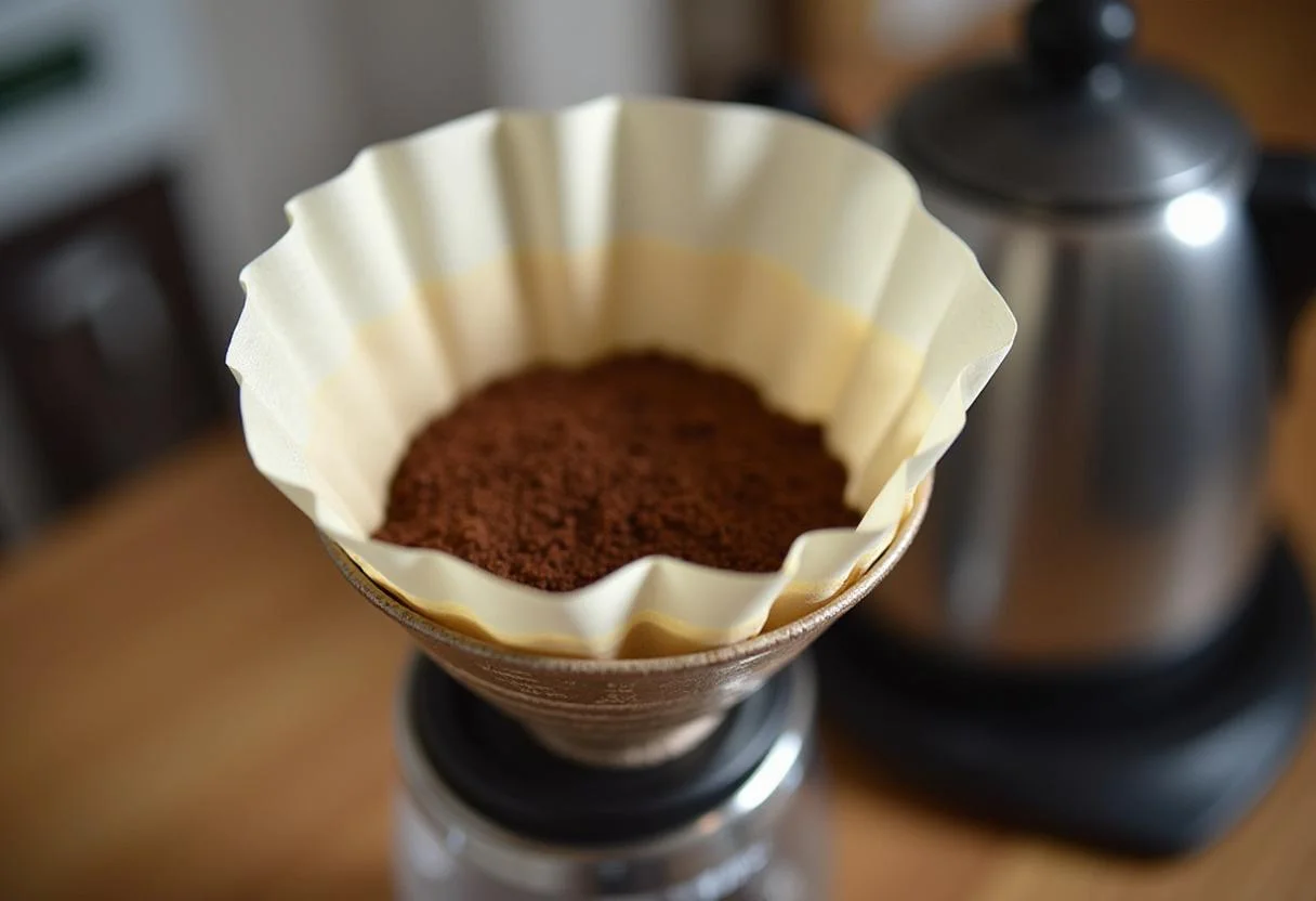 Frisch gemahlene Melitta Kaffeebohnen in den Filter für angebot melitta kaffee.