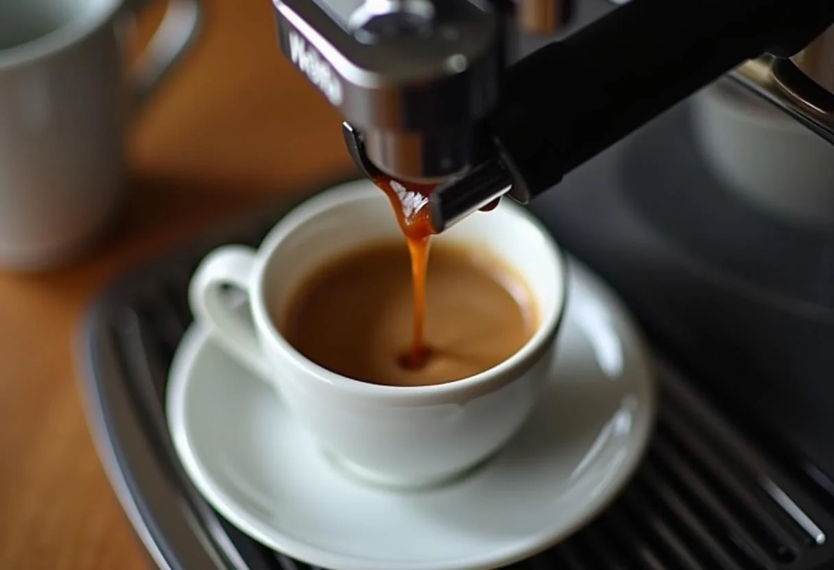 Frisch gebrühter Melitta Kaffee wird in eine Tasse für melitta kaffee angebot nächste woche gegossen.