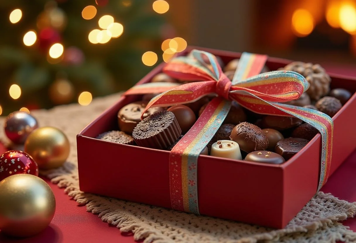 Fertig verpackte Geschenkbox mit verschiedenen Milka Schokolade Sorten, perfekt für besondere Anlässe.