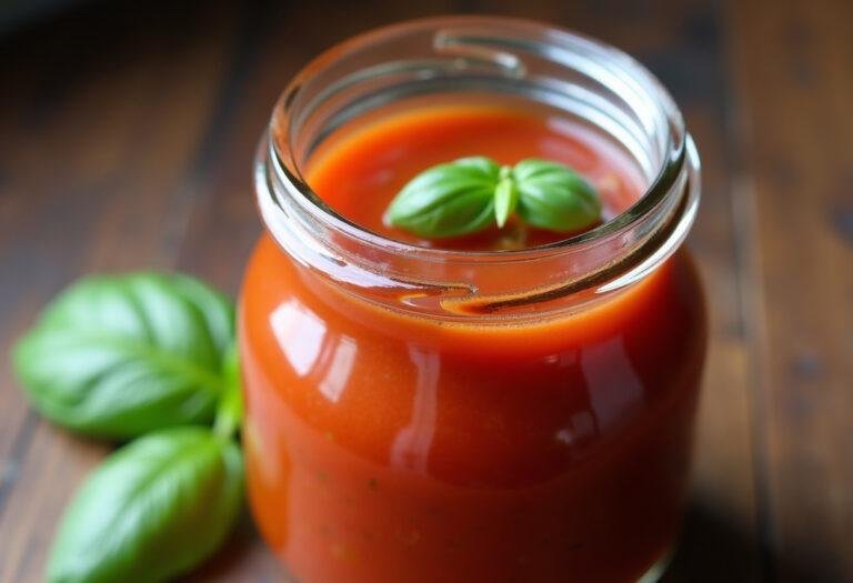 Fertige passierte Tomaten in einem Glas, ideal für Soßen und Gerichte.