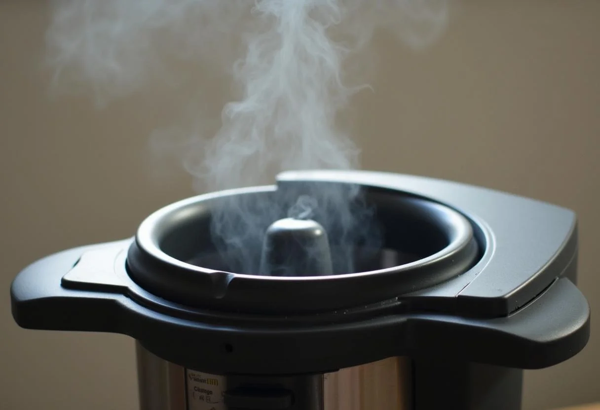 Thermomix in action with lid closed, preparing kartoffeln kochen im thermomix.