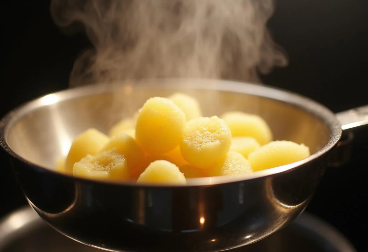 Cooked potatoes displayed in a bowl after using the Thermomix for perfektes Kartoffeln kochen.