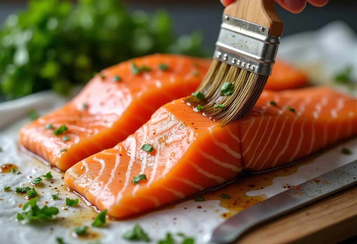 Lachs grillen mit einer aromatischen Marinade, um Geschmack und Saftigkeit zu gewährleisten.