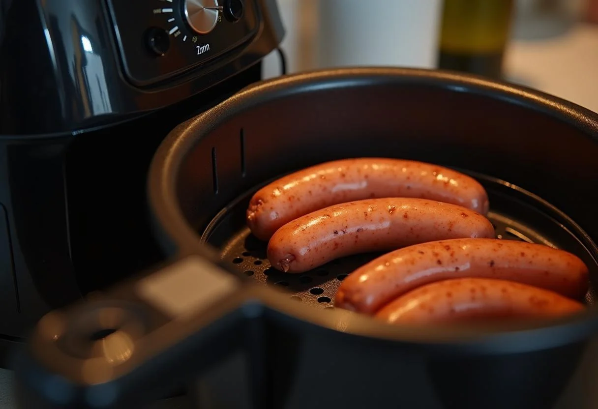 Setting the temperature and timer for bratwurst in der heißluftfritteuse to achieve delicious results.