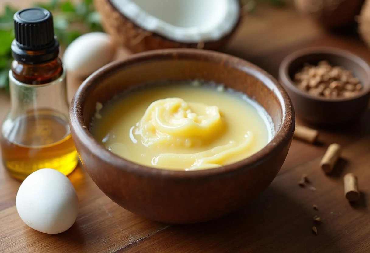 Melted shea butter in a bowl, essential for creating pflegende Shea Butter für Haut und Haar.