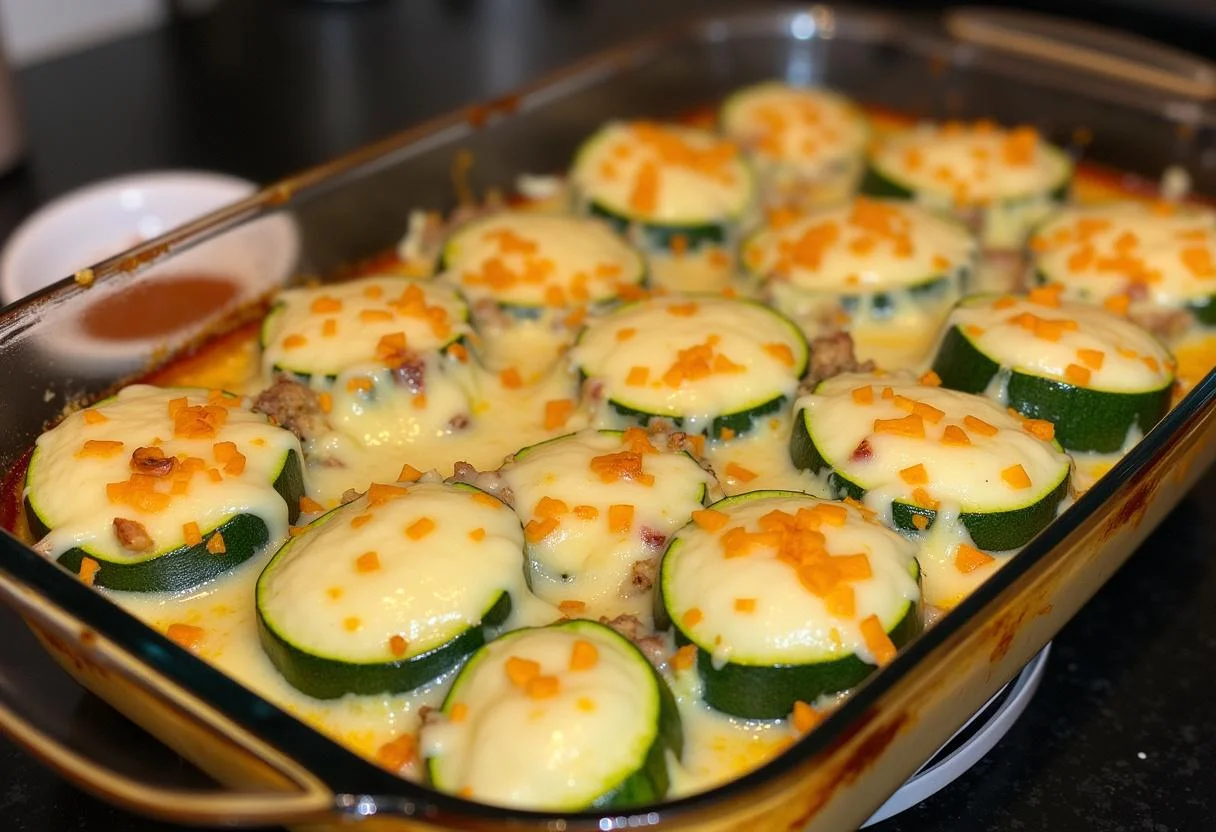 Gefüllte Zucchini mit Käse in einem Backblech für rezept gefüllte paprika mit hackfleisch und reis.