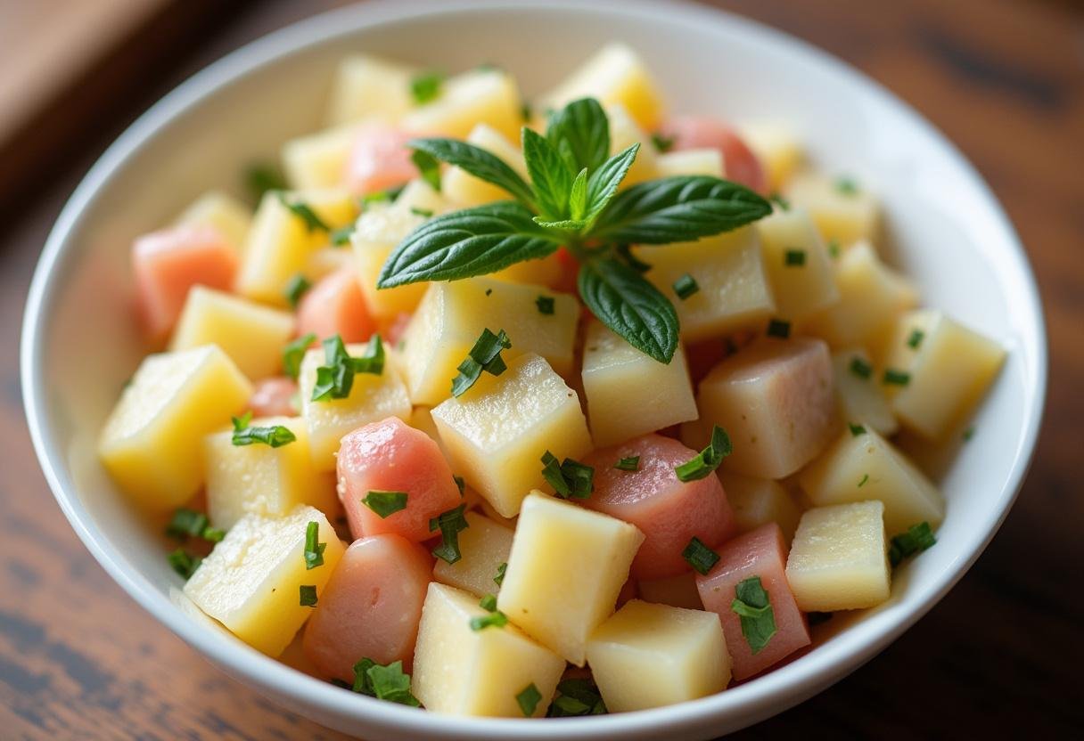 Leckere Kartoffelsalat mit gekochten Kartoffeln und frischen Zutaten für vielseitige Rezepte.