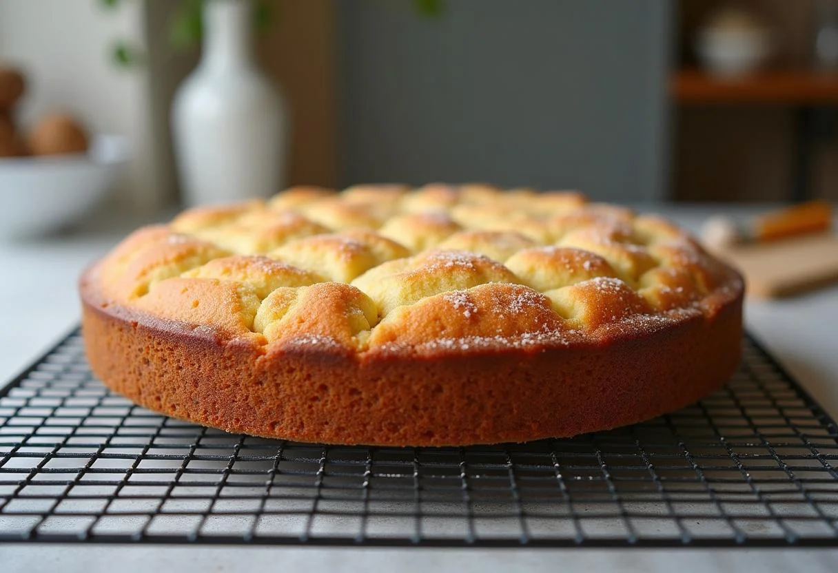 Frisch gebackener kuchen joghurt auf einem Kuchengitter zum Abkühlen, perfekt zubereitet.