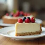 Fertiger kuchen mit weißer schokolade und einer Dekoration aus frischen früchten.