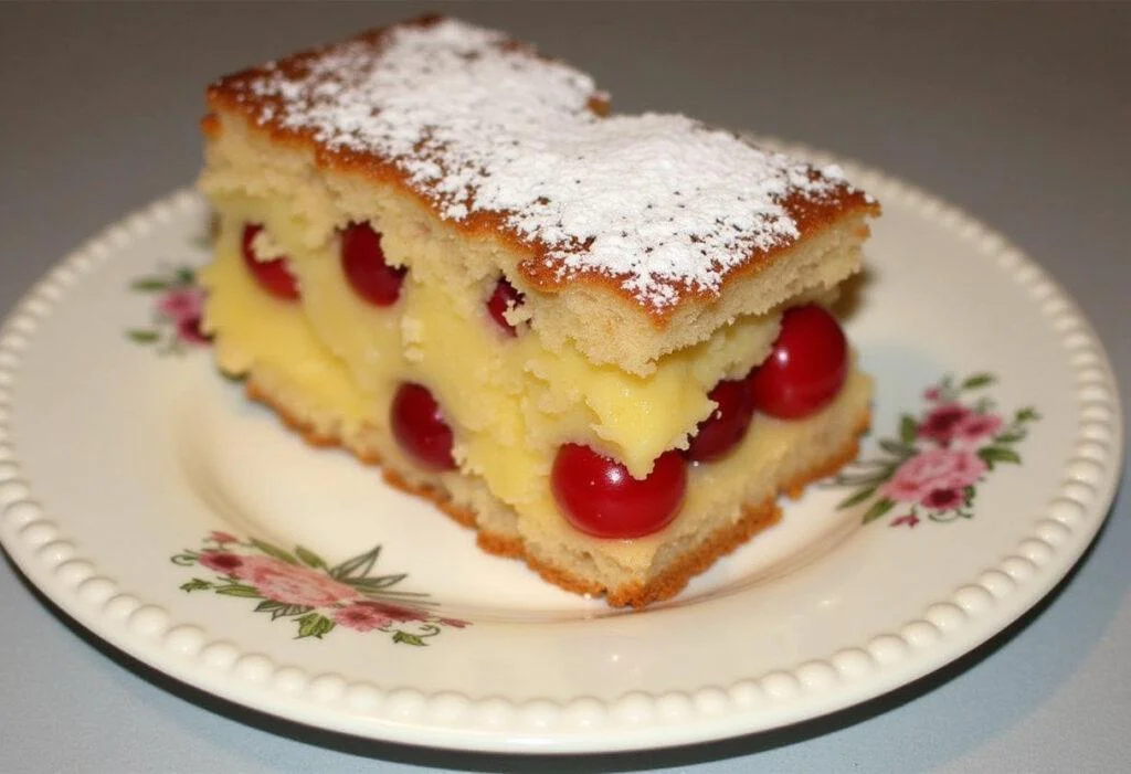 Fertiger Saftiger Pudding Streuselkuchen mit Kirschen, ideal für ein schnelles Dessert.