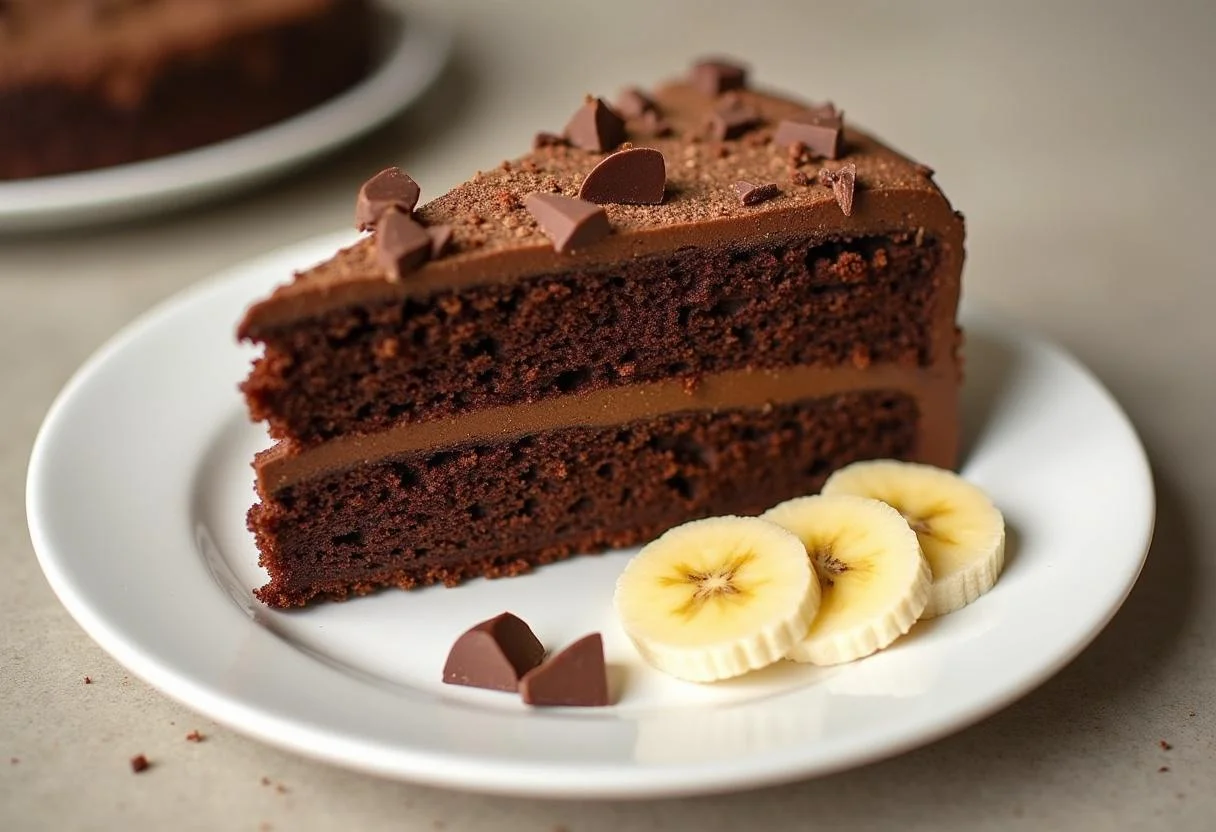 Fertiger bananen schoko kuchen, saftig und lecker serviert.
