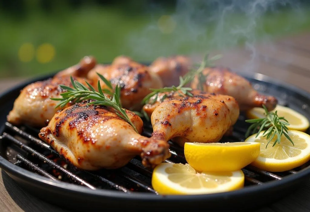 Saftiges Hähnchen aus Joghurt Marinade, perfekt für Grillfeste im Freien.