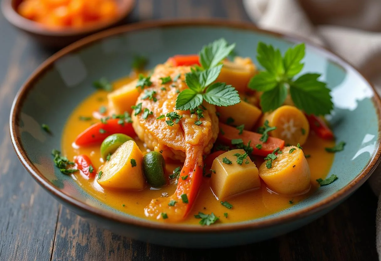 Fertiges saftiges Hähnchen mit Curry Reis, bereit für eine köstliche Mahlzeit.