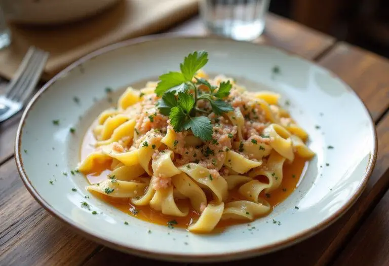 Delicious Schnelle Lachs Nudeln mit Sahnesoße, served beautifully for a delightful meal.