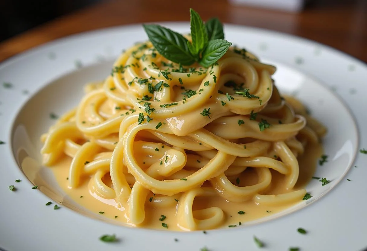 Delicious schnelle Lachs Spinat Nudeln served with creamy sauce, perfect for a delightful meal.