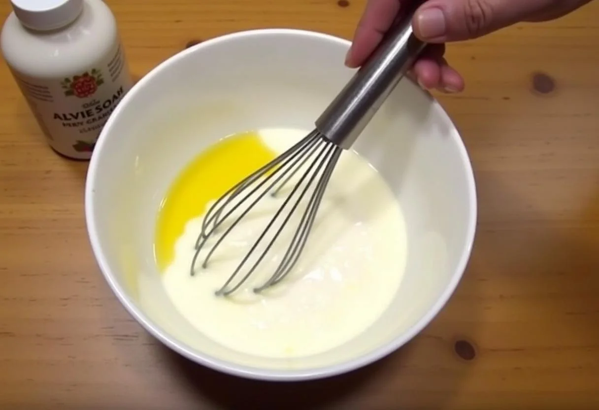 Quark und Öl in einer Schüssel für das schnelle Quark Öl Teig Grundrezept gemischt.