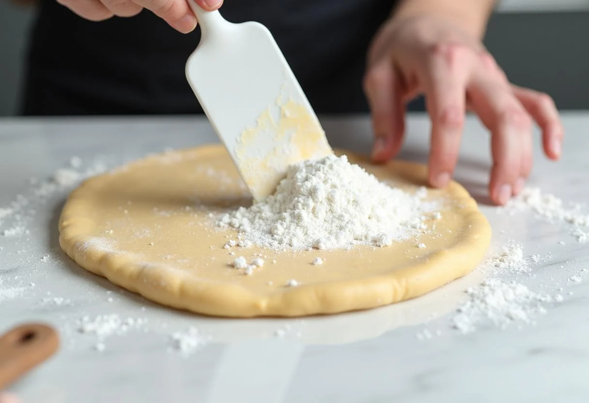 Backpulver und Salz werden in den Quark Öl Teig für Kuchen eingearbeitet.
