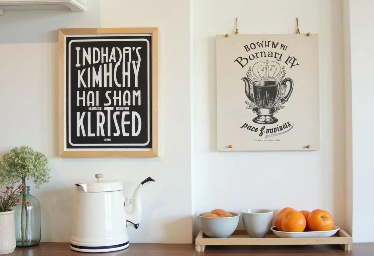 Bilder Küche modern mit einem kreativen Arrangement von Kunstwerken, die ansprechend wirken.