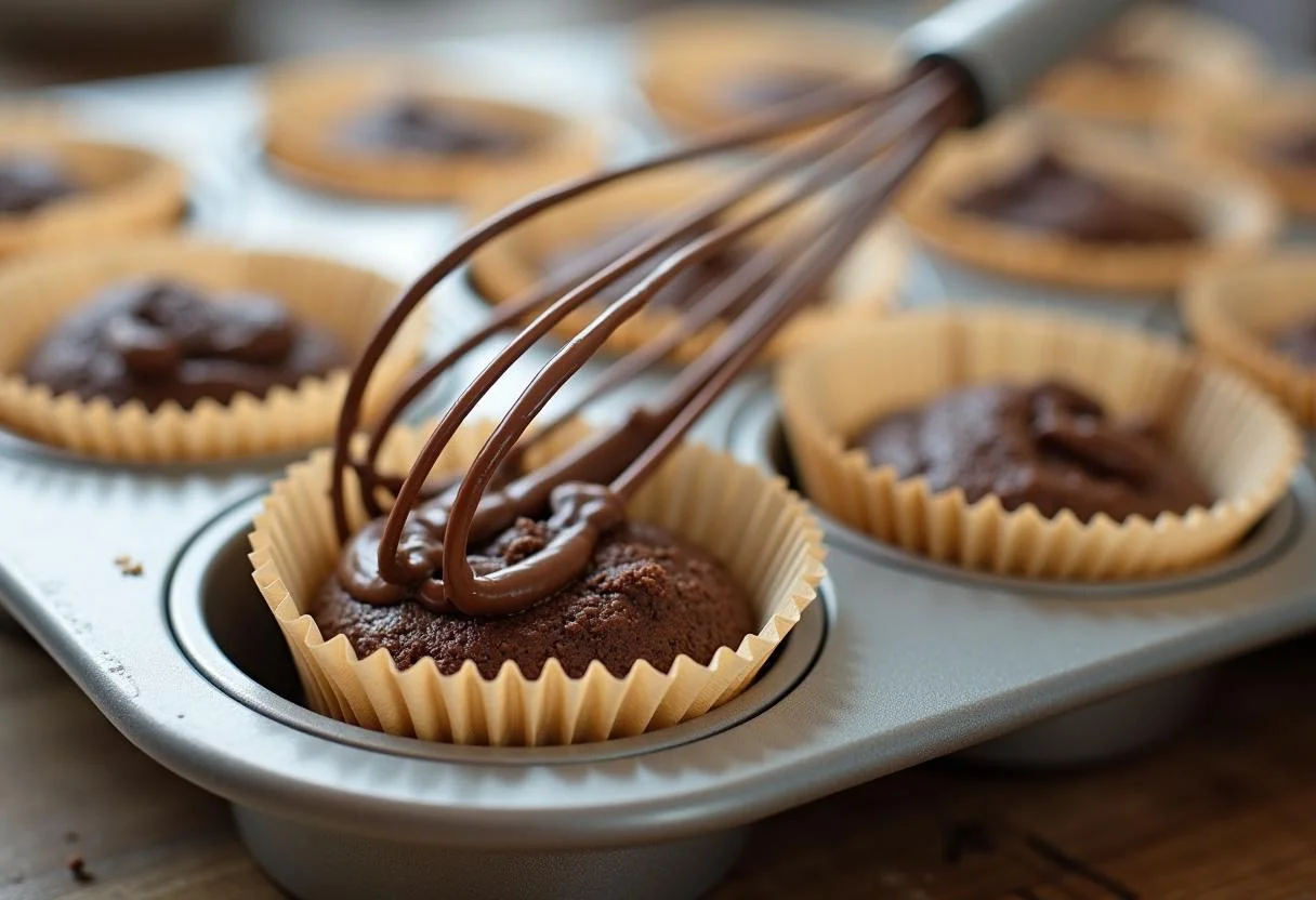 Muffinformen vorbereitet für das Befüllen mit Schoko Bananen Teig.