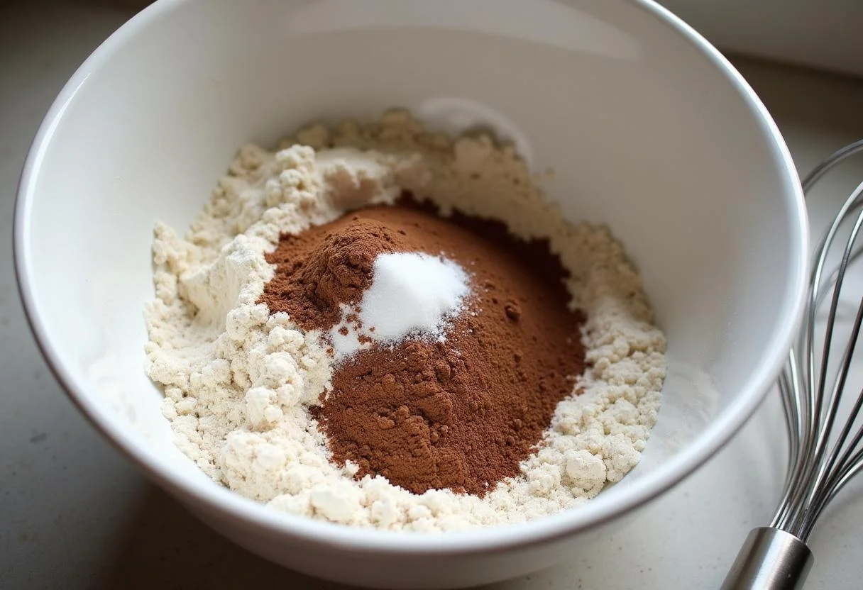Zutaten für die zubereitung von Schoko Kirsch Muffins auf dem Küchentisch.