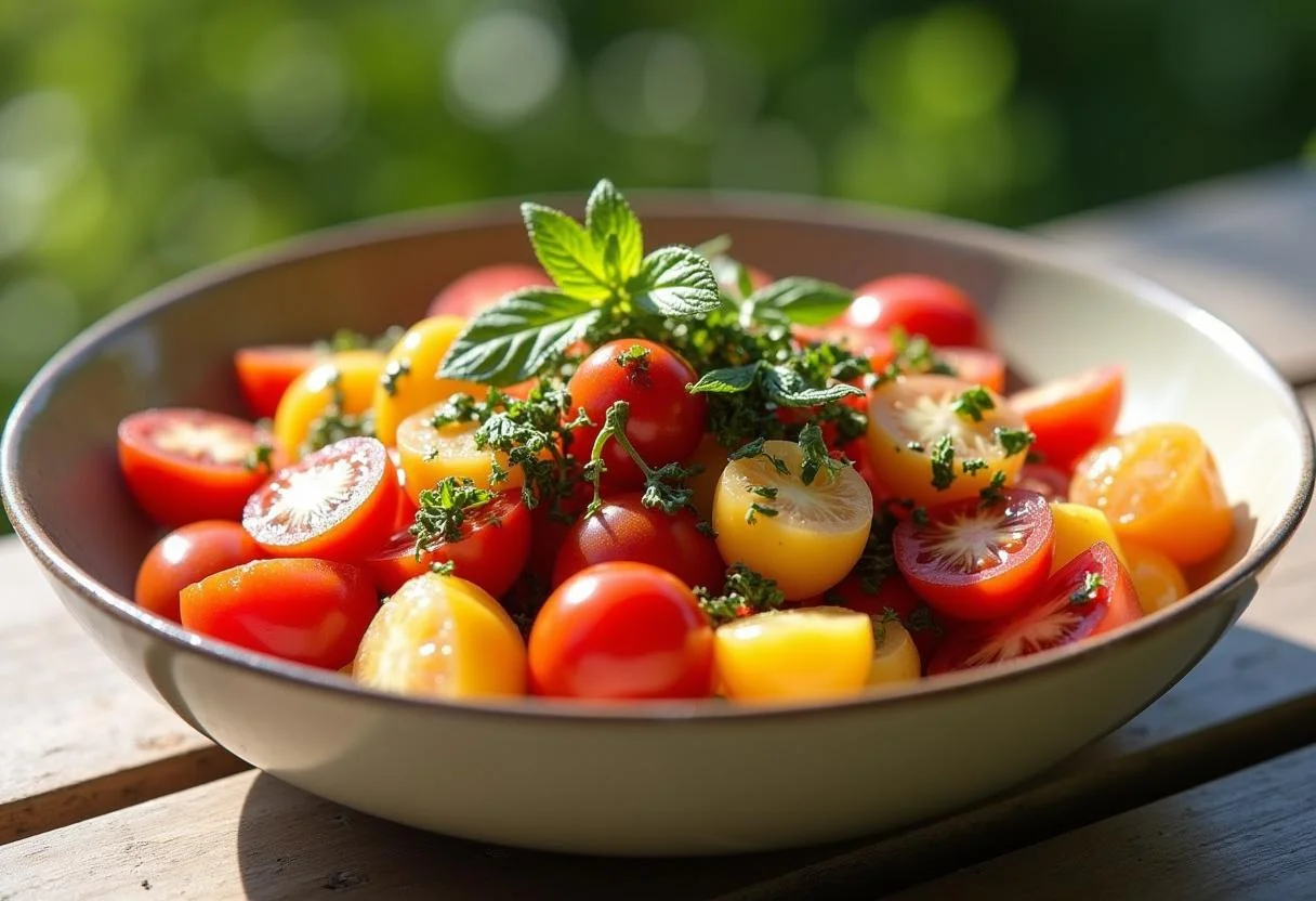 Farbenfroher und erfrischender Gurken Tomaten Salat, ideal für den Sommer.